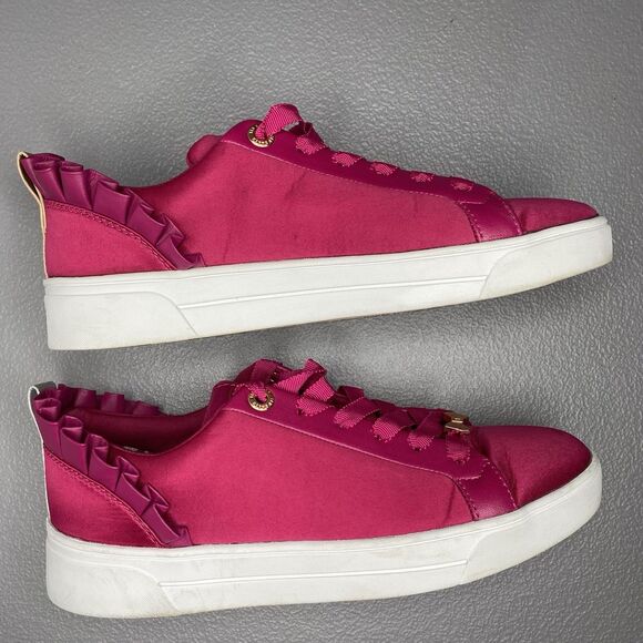 TED BAKER Astrina Luxe Sneakers Satin Leather Low-Top Womens 6 Fuchsia Pink - Picture 3 of 11